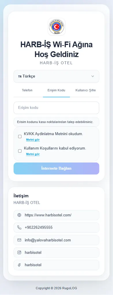 Captive portal erişim kodu ekranı